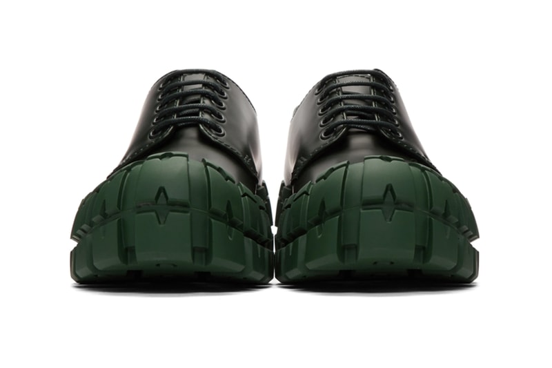 Prada Black Wheel Sole Zip Boots and Derbys classic tonal stitching eyelets tire treads thick chunky made in italy leather sleek minimal green