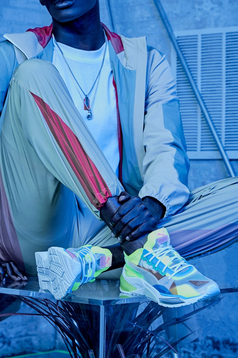 PUMA Introduces the Optic LQD Cell Lookbook neon green purple white sneaker footwear running cushion profoam energy lightweight support stability 