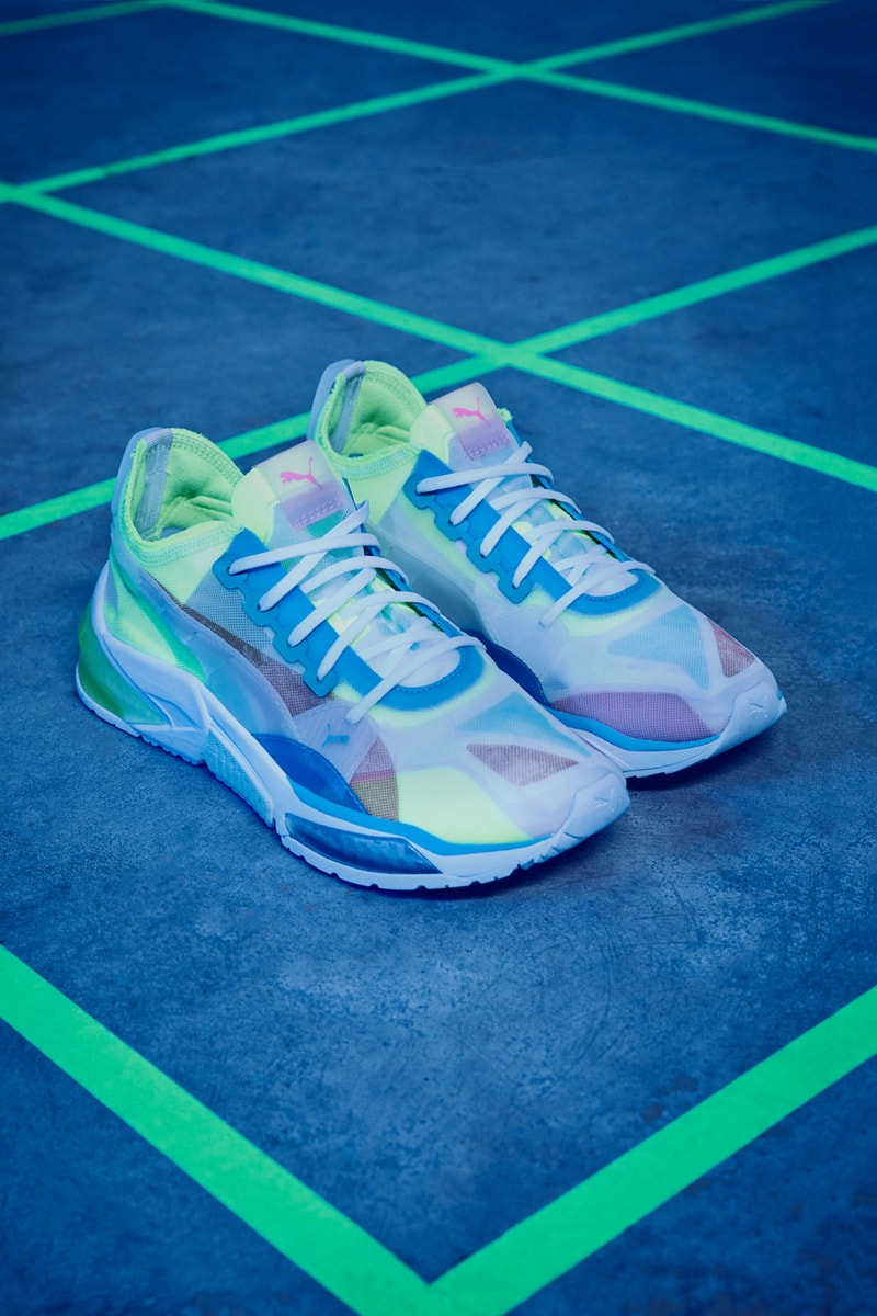 PUMA Introduces the Optic LQD Cell Lookbook neon green purple white sneaker footwear running cushion profoam energy lightweight support stability 