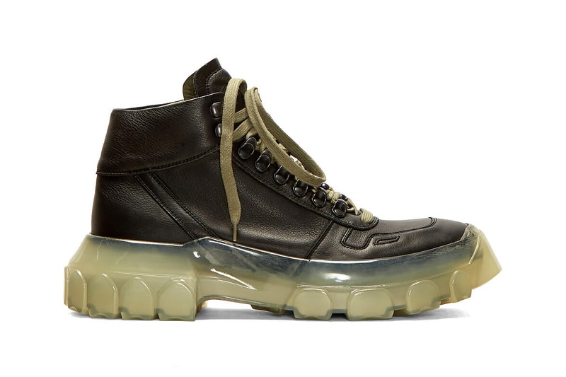 Rick Owens Larry Tractor Sneaker Boot Fall/Winter 2019 FW19 Collection Footwear LN-CC Natural Grain Leather Rigged Translucent Chunky Sole Unit Release Information Cop Online 