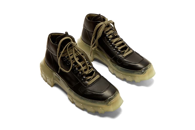 Rick Owens Larry Tractor Sneaker Boot Fall/Winter 2019 FW19 Collection Footwear LN-CC Natural Grain Leather Rigged Translucent Chunky Sole Unit Release Information Cop Online 