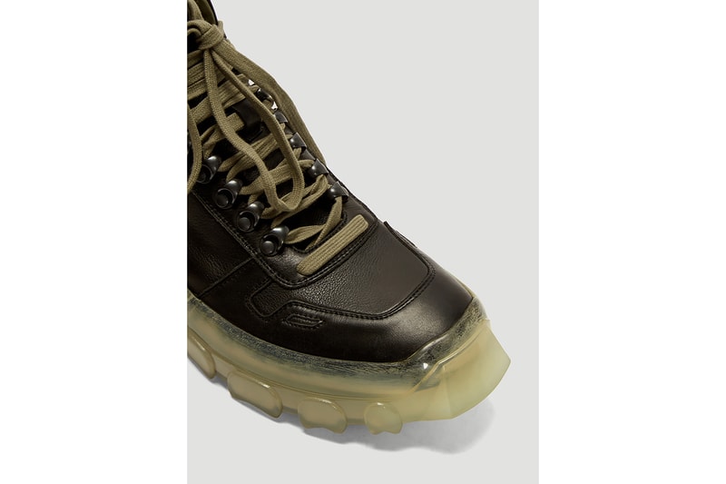 Rick Owens Larry Tractor Sneaker Boot Fall/Winter 2019 FW19 Collection Footwear LN-CC Natural Grain Leather Rigged Translucent Chunky Sole Unit Release Information Cop Online 