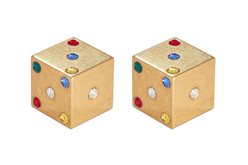 Saint Laurent Rive Droite 006 Collection Anthony Vaccarello Creative Director Paris Phrase-Embellished Dice Checkered Rubik's Cube Tykho Mini Radio Lexon Ice-Cube Mold Lollipop Crystal Dominos Brass Dice Neo Legend Retrocade