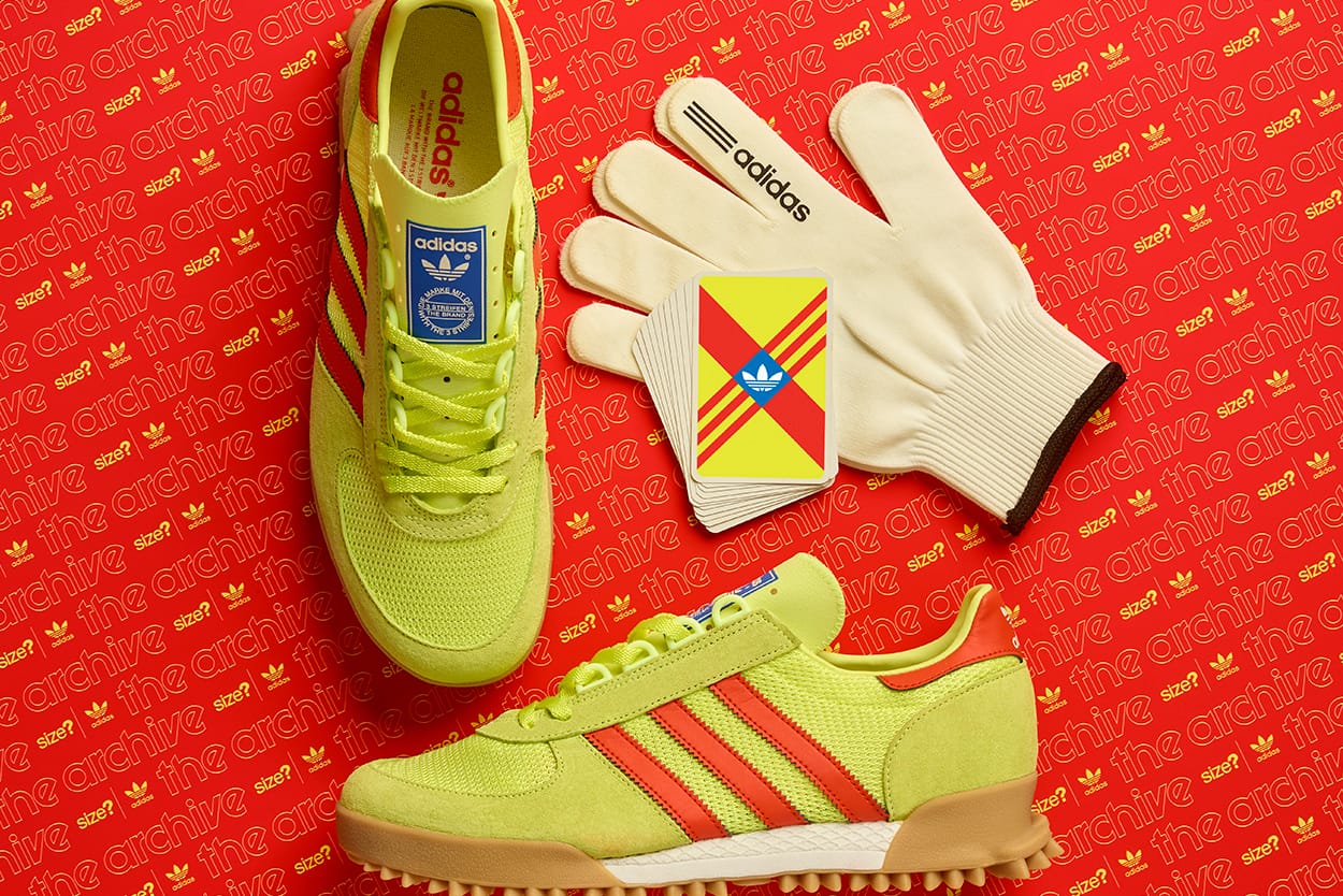 red and yellow adidas trainers