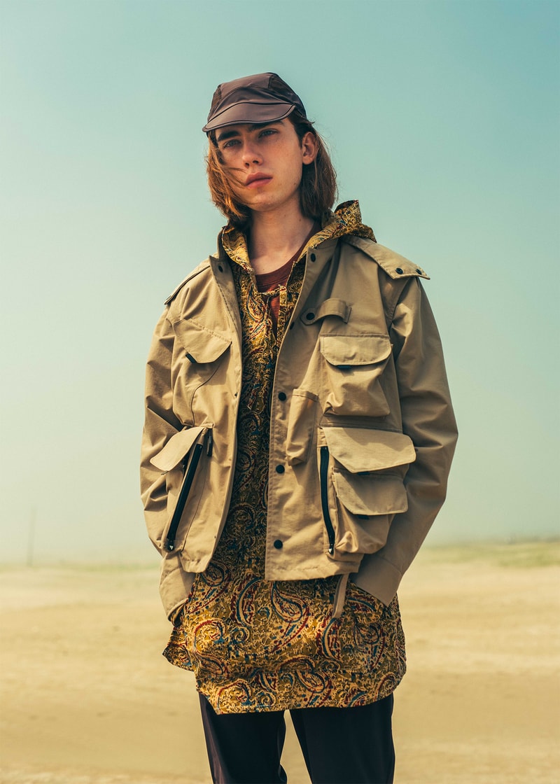 South2 West8 Spring Summer 2020 Lookbook outdoors beach weather summer hot windy wind unisex clothing NEPENTHES fishing paisley 