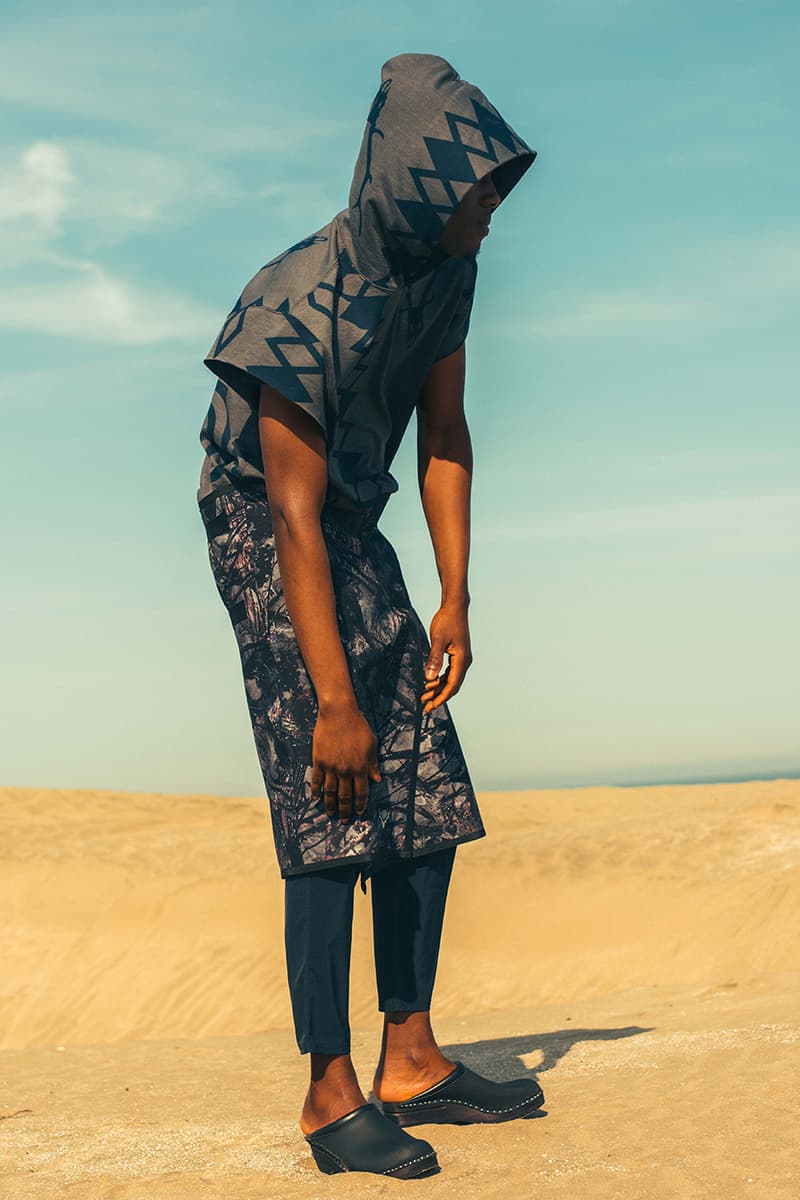 South2 West8 Spring Summer 2020 Lookbook outdoors beach weather summer hot windy wind unisex clothing NEPENTHES fishing paisley 