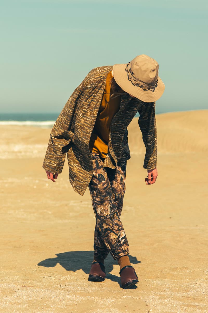 South2 West8 Spring Summer 2020 Lookbook outdoors beach weather summer hot windy wind unisex clothing NEPENTHES fishing paisley 