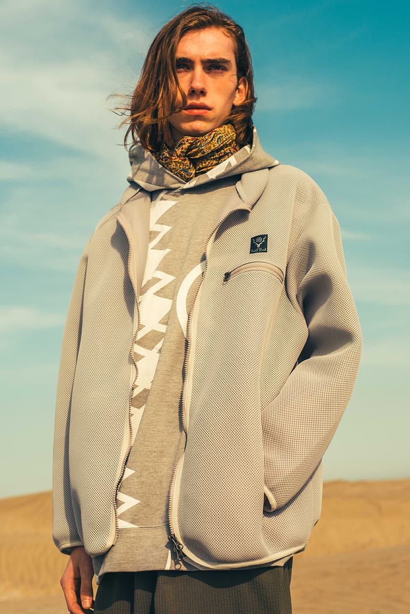 South2 West8 Spring Summer 2020 Lookbook outdoors beach weather summer hot windy wind unisex clothing NEPENTHES fishing paisley 