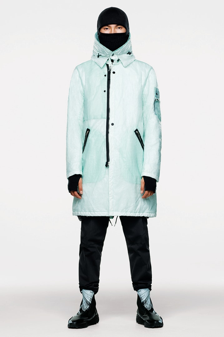Stone Island Shadow Project Fall Winter 2019 FW19 Collection Lookbook Imagery DPM Chine New Fabrics Technical Convertible Down Jacket Footwear Trousers Outerwear Techwear Garment Dyed Two Layer Fabric