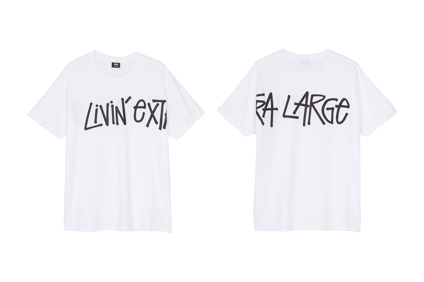 Stussy LIVIN EXTRA LARGE T shirt billboards california desert white black tee motto broadcast blue skies highway campaign project initiative