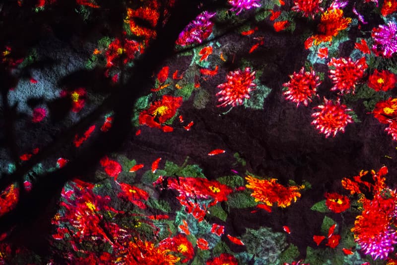 teamLab Mifuneyama Rakuen Park Immersive Exhibition A Forest Where Gods Live humans nature interactions Floating Resonating Lamps Drawing on the Water Surface Created by the Dance of Koi and Boats Ever Blossoming Life Rock Universe of Water Particles on a Sacred Rock The Floating Tree