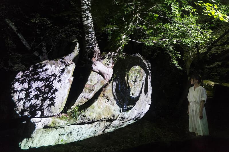 teamLab Mifuneyama Rakuen Park Immersive Exhibition A Forest Where Gods Live humans nature interactions Floating Resonating Lamps Drawing on the Water Surface Created by the Dance of Koi and Boats Ever Blossoming Life Rock Universe of Water Particles on a Sacred Rock The Floating Tree