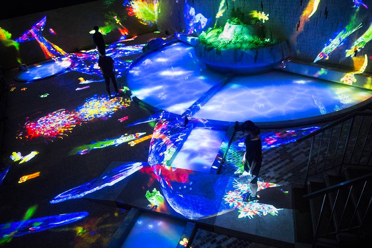 teamLab Mifuneyama Rakuen Park Immersive Exhibition A Forest Where Gods Live humans nature interactions Floating Resonating Lamps Drawing on the Water Surface Created by the Dance of Koi and Boats Ever Blossoming Life Rock Universe of Water Particles on a Sacred Rock The Floating Tree