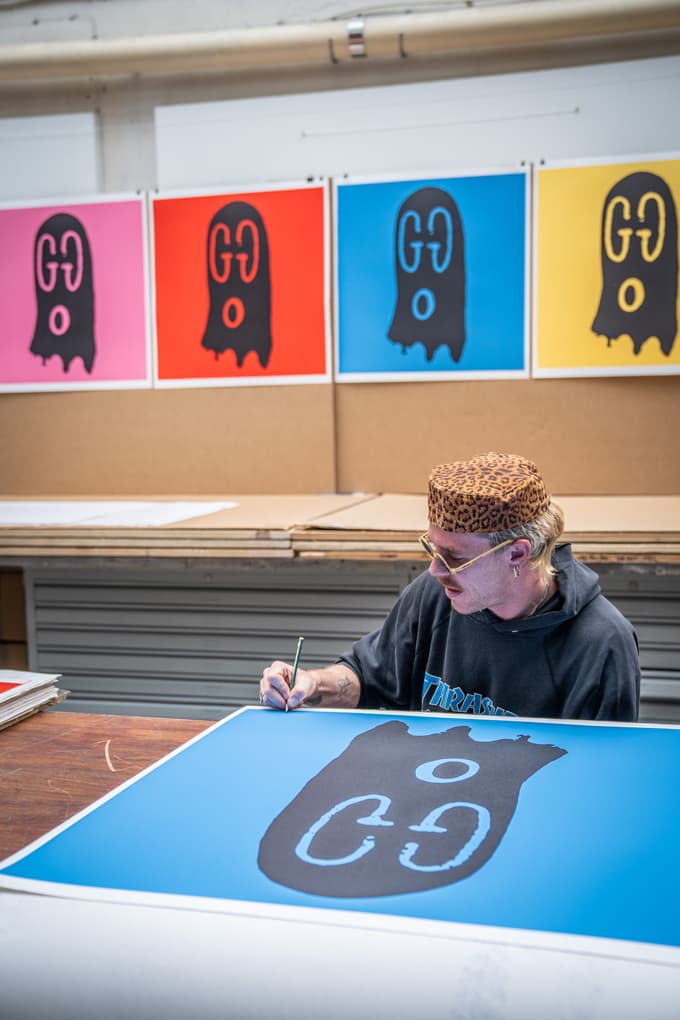 Trevor Andrew "Original Gucci Ghost" Lithographs Pink Blue Red Yellow Ghosts Canadian Artist 'Punch' 2nd Edition Jeffrey Deitch Los Angeles
