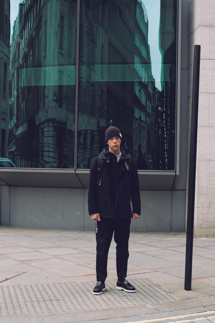 uniform experiment Fall/Winter 2019 Lookbook Jackets Vests Long Sleeves Sweatshirts Hoodies Hats Gray Black White Red Brown