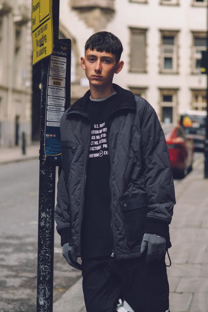 uniform experiment Fall/Winter 2019 Lookbook Jackets Vests Long Sleeves Sweatshirts Hoodies Hats Gray Black White Red Brown