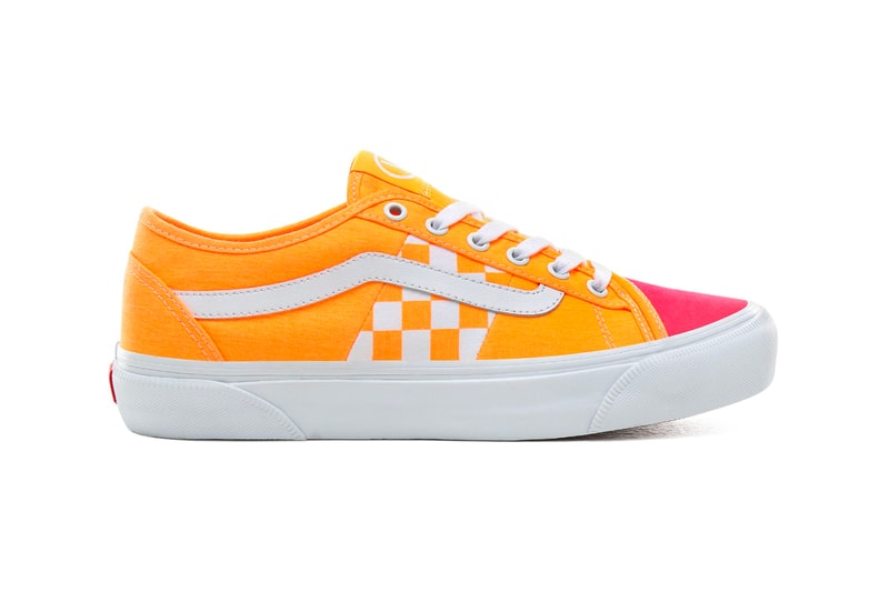 Vans BESS NI Orange Pop Knockout Pink Navy Stv Billys exclusive waffle sole white laces checkers side stripes midsole duo tone asymmetrical 