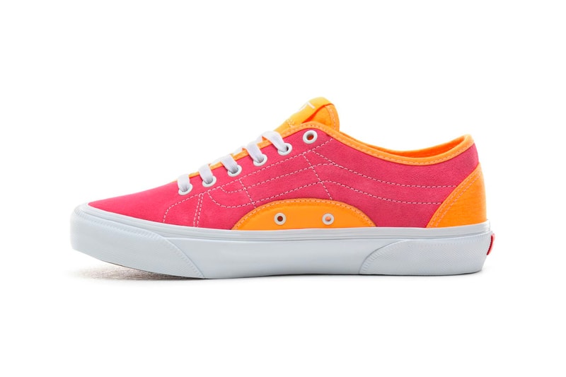 Vans BESS NI Orange Pop Knockout Pink Navy Stv Billys exclusive waffle sole white laces checkers side stripes midsole duo tone asymmetrical 