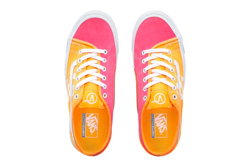 Vans BESS NI Orange Pop Knockout Pink Navy Stv Billys exclusive waffle sole white laces checkers side stripes midsole duo tone asymmetrical 