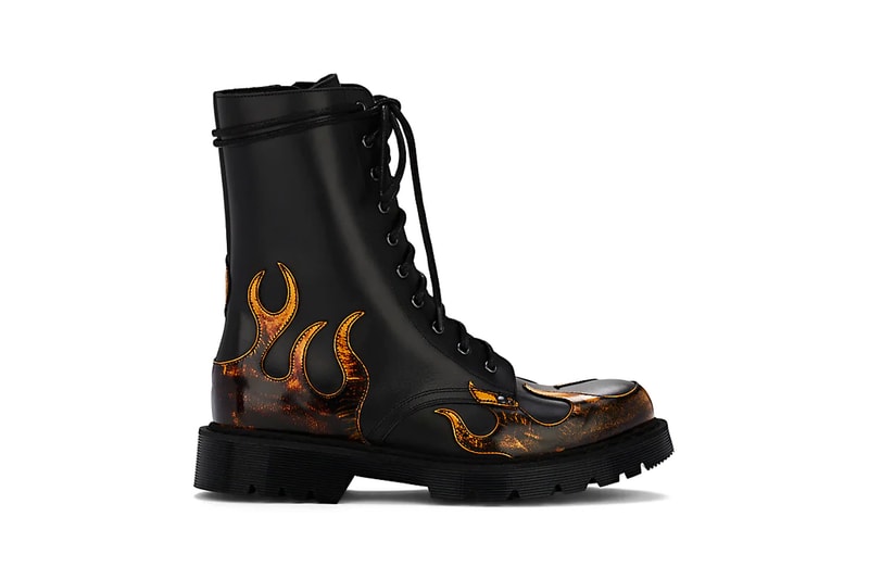 Vetements Flame Detailed Leather Boot Barneys New York Black Orange Yellow