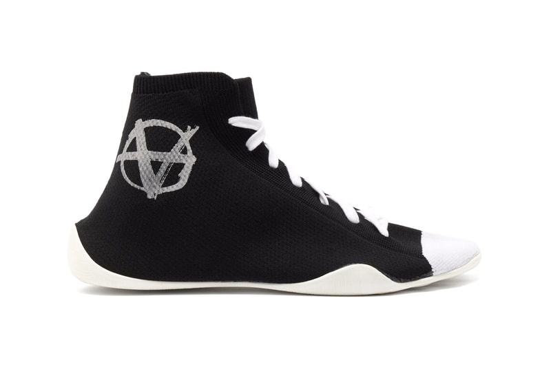 vetements sock trainers anarachy print jersey logo jacquard white black colorway release 