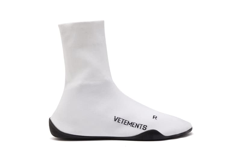 vetements sock trainers anarachy print jersey logo jacquard white black colorway release