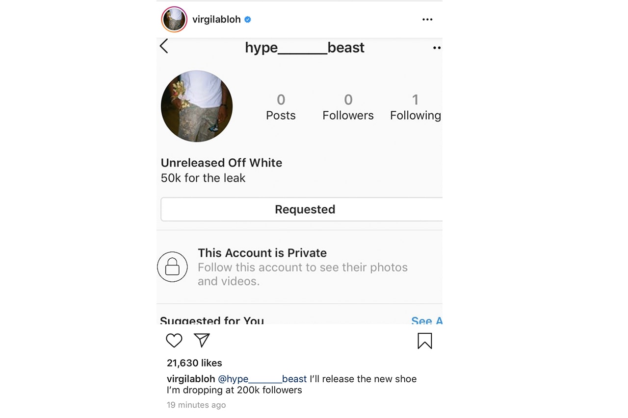 Virgil Abloh's Instagram Was Hacked Off white louis vuitton sneakers nike sale bitcoin transaction btc 
