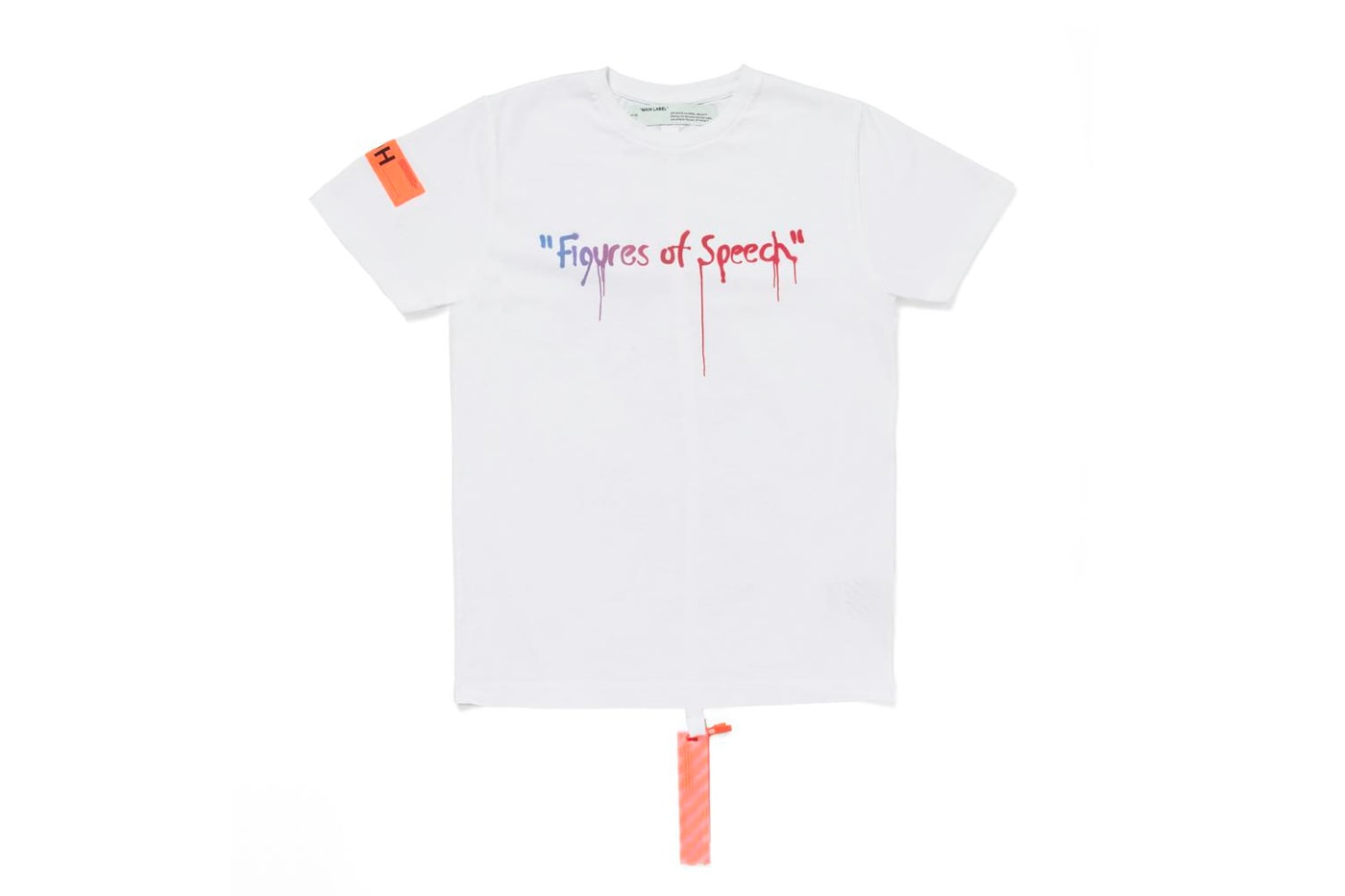 Virgil Abloh x Simon Brown MCA Chicago Apparel release info drop date price stockist museum of contemporary art "FIGURES OF SPEECH" exhibition off-white pyrex FOS # blue hoodie tees t-shirts