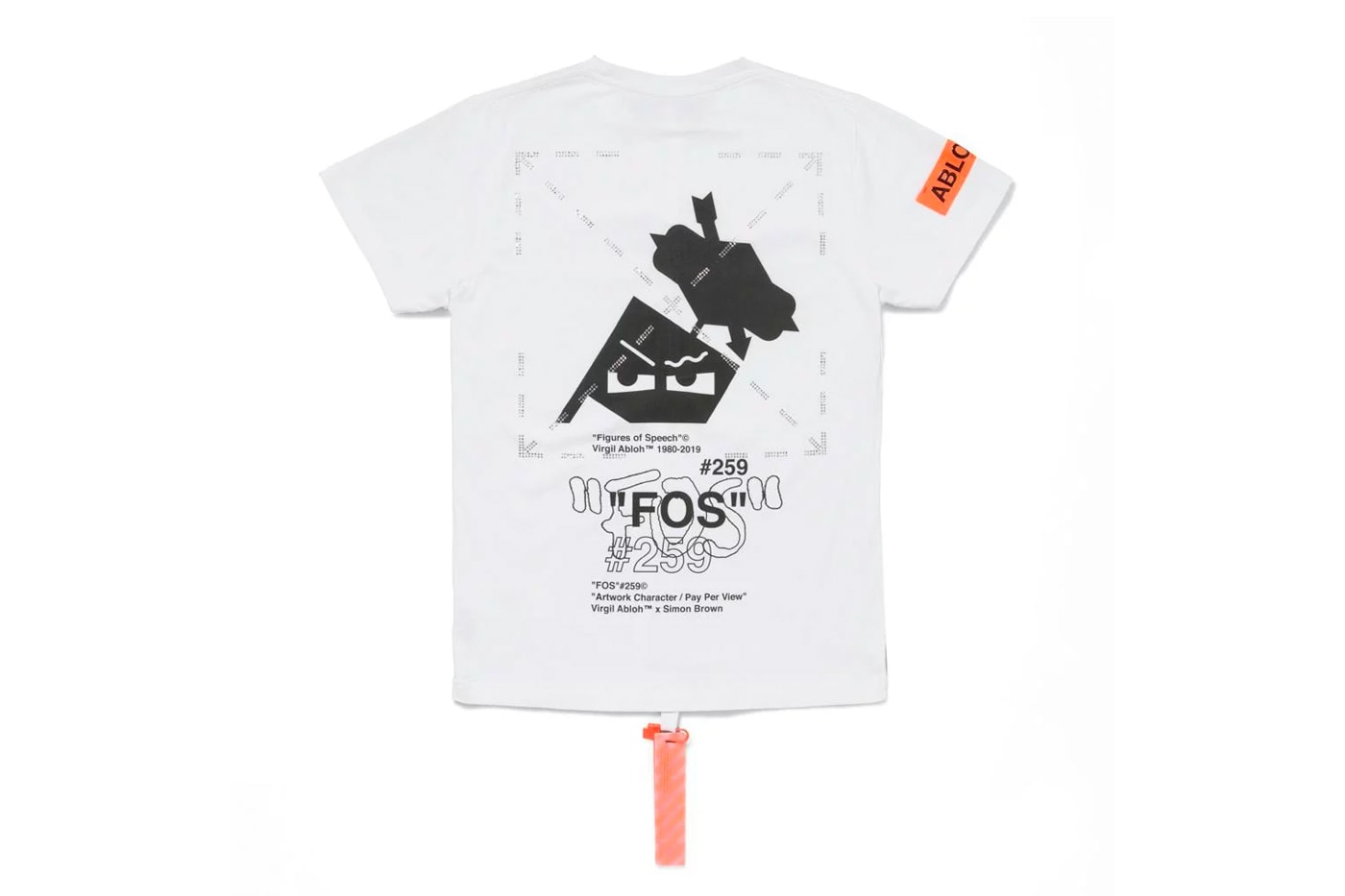 Virgil Abloh x Simon Brown MCA Chicago Apparel release info drop date price stockist museum of contemporary art "FIGURES OF SPEECH" exhibition off-white pyrex FOS # blue hoodie tees t-shirts