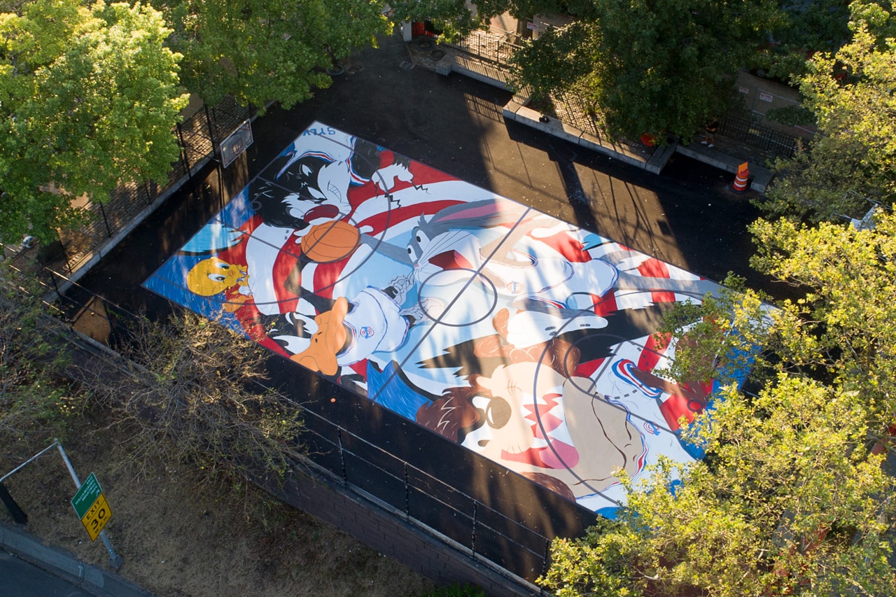 evan rossell warner bros tune squad basketball court mural artwork street art 