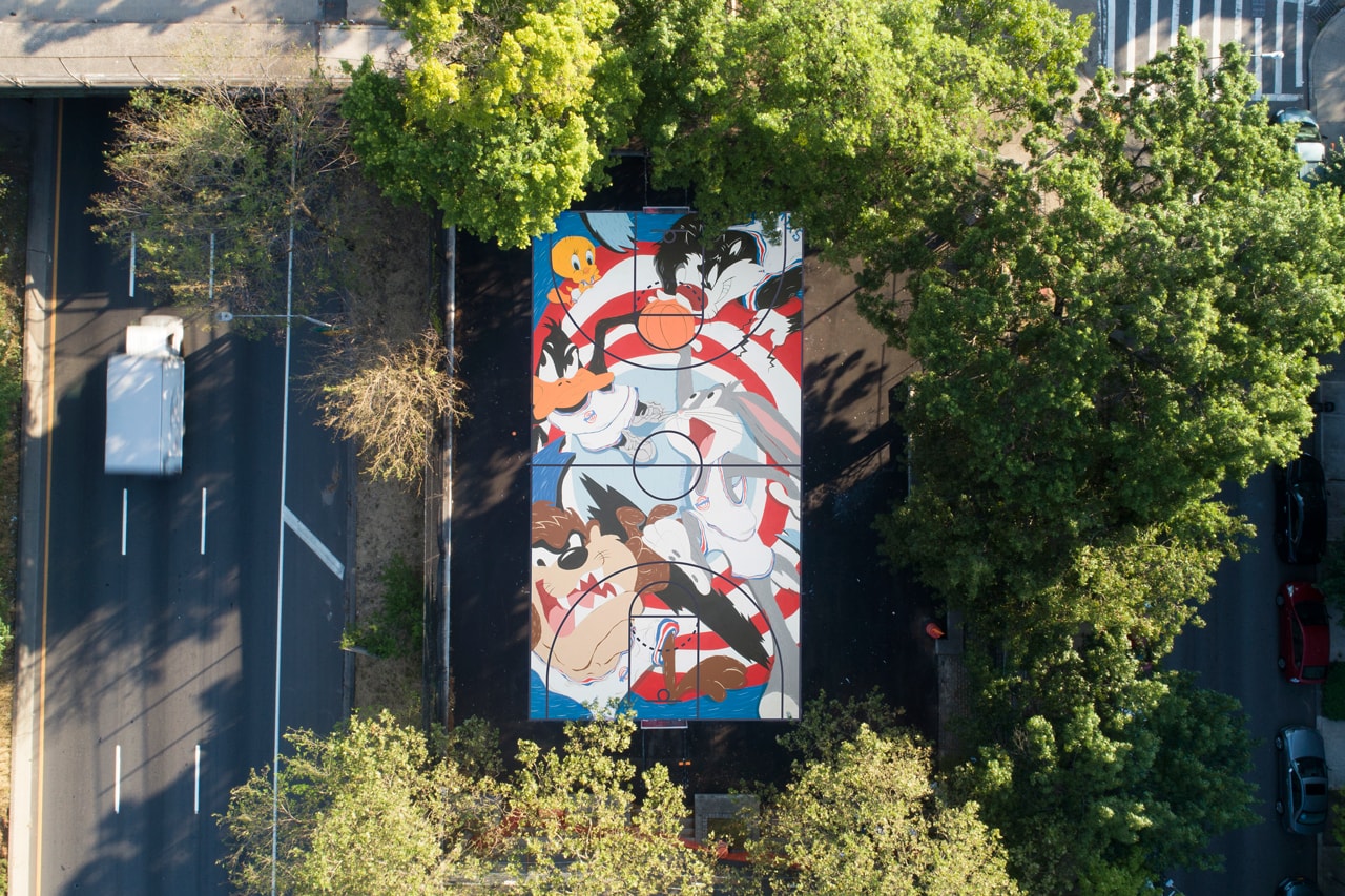 evan rossell warner bros tune squad basketball court mural artwork street art 