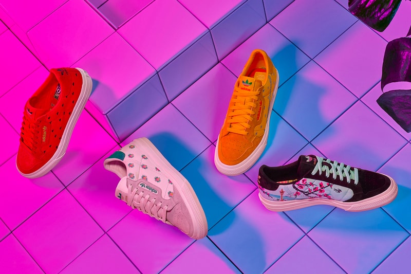AriZona Ice Tea adidas Continental 80 Slides drink packaging footwear sneakers originals aztec prints patterns flower red orange teal black white mens womens kids