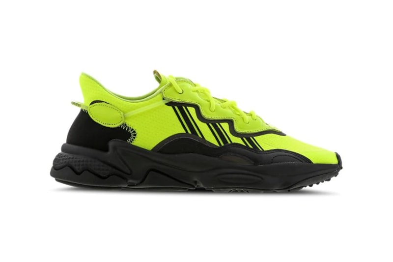 adidas Originals Ozweego "Solar Yellow / Black / White" Foot Locker EU Exclusive Pair Sneaker Release Information adiPRENE Cushioning Neon Y2K 2000s Three Stripes 3M Detailing Reflective Trefoil 