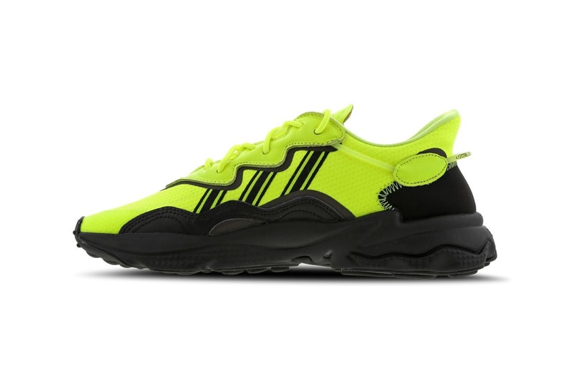 adidas Originals Ozweego "Solar Yellow / Black / White" Foot Locker EU Exclusive Pair Sneaker Release Information adiPRENE Cushioning Neon Y2K 2000s Three Stripes 3M Detailing Reflective Trefoil 