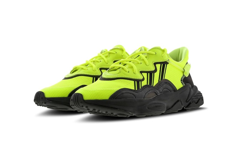adidas Originals Ozweego "Solar Yellow / Black / White" Foot Locker EU Exclusive Pair Sneaker Release Information adiPRENE Cushioning Neon Y2K 2000s Three Stripes 3M Detailing Reflective Trefoil 
