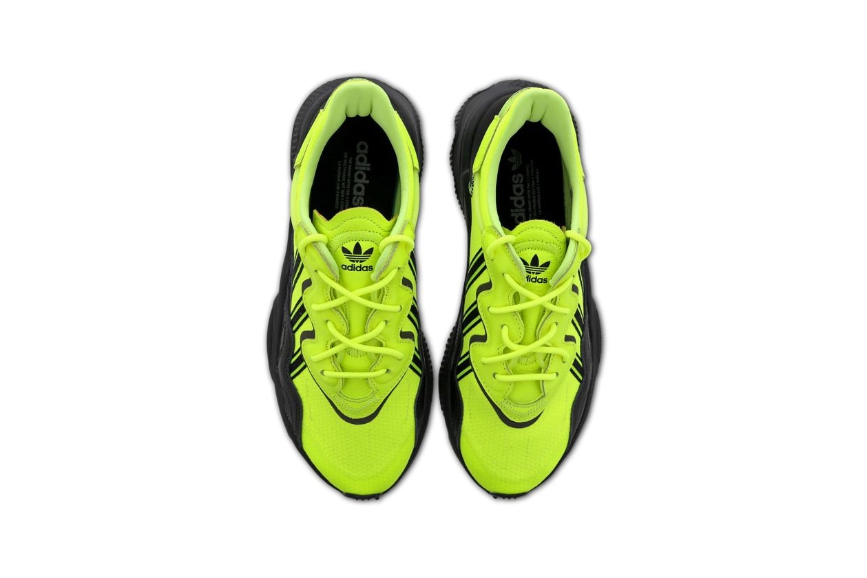 adidas Originals Ozweego "Solar Yellow / Black / White" Foot Locker EU Exclusive Pair Sneaker Release Information adiPRENE Cushioning Neon Y2K 2000s Three Stripes 3M Detailing Reflective Trefoil 