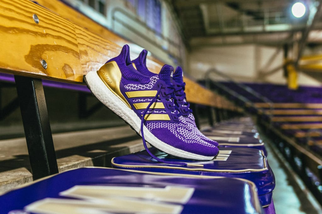 purple and gold adidas shoes