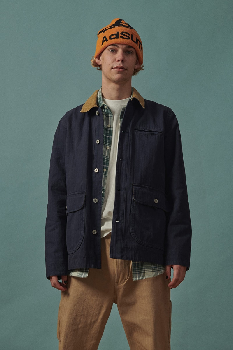 Adsum Fall Winter 2019 FW19 Lookbook Collection Drop One First Release Williamsburg, Brooklyn Flagship Opening Store Napa Valley Workwear Coats Trousers Shirts Jackets Hoodies Pop Colors Sportswear Items new Herringbone Work Jacket Designer Pete Macnee Utility Pant