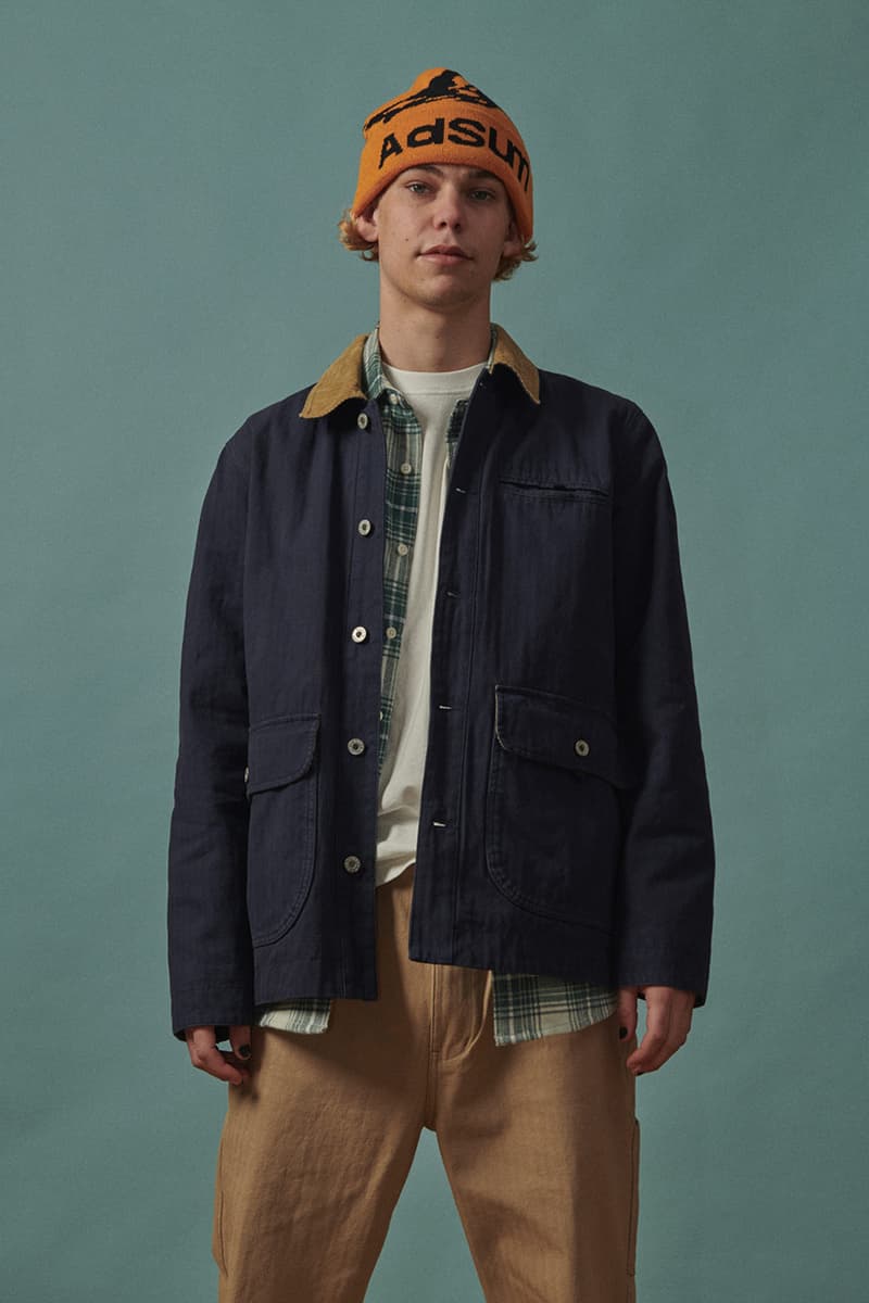Adsum Fall Winter 2019 FW19 Lookbook Collection Drop One First Release Williamsburg, Brooklyn Flagship Opening Store Napa Valley Workwear Coats Trousers Shirts Jackets Hoodies Pop Colors Sportswear Items new Herringbone Work Jacket Designer Pete Macnee Utility Pant