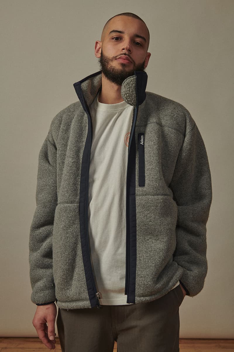 Adsum Fall Winter 2019 FW19 Lookbook Collection Drop One First Release Williamsburg, Brooklyn Flagship Opening Store Napa Valley Workwear Coats Trousers Shirts Jackets Hoodies Pop Colors Sportswear Items new Herringbone Work Jacket Designer Pete Macnee Utility Pant