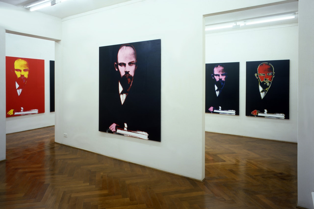 Phillips London Auction Gallery Bernd Klüser "Andy Warhol's Lenin" Exhibit Pink Red Black Yellow Blue White 