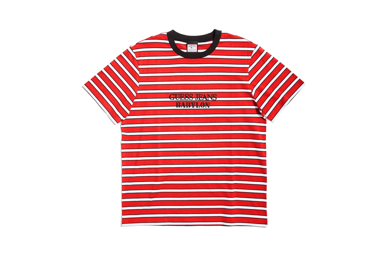 Babylon x GUESS Jeans U.S.A Release Info stripes black red white hockey tees GUESS Sport cargo pants music skateboarding downtown los angeles DTLA lot annual