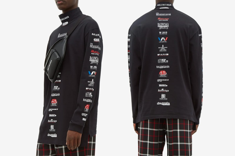Balenciaga Multi Logo High-Neck Cotton T-shirt logos france paris 