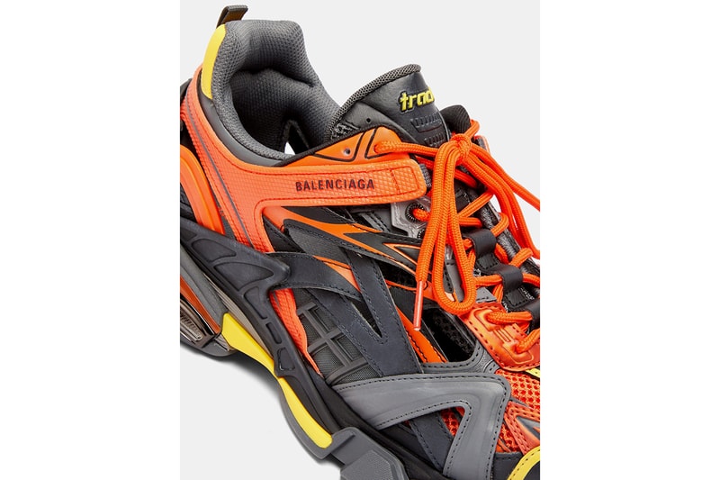 Balenciaga Track.2 Sneaker Orange Yellow Grey Panelled Trainers Footwear Drop Release Information Cop MATCHESFASHION.COM Demna Gvasalia SS19 Spring Summer 2019 172 Components Mesh Nylon 