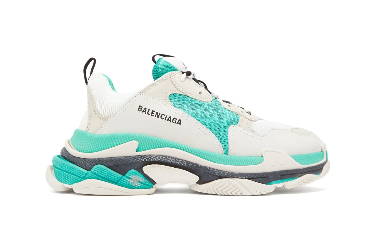 balenciaga triple s low top lowtop sneakers white grey turquoise colorway release  trainer trainers shoes seafoam blue green
