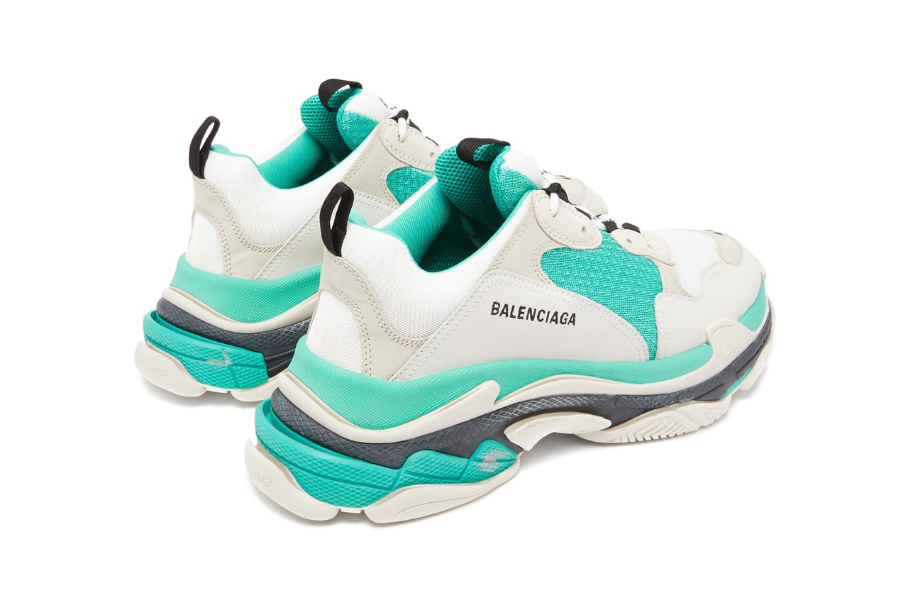 balenciaga triple s low top lowtop sneakers white grey turquoise colorway release  trainer trainers shoes seafoam blue green