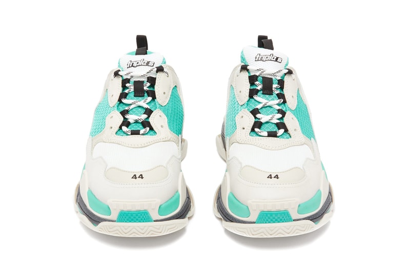 balenciaga triple s low top lowtop sneakers white grey turquoise colorway release  trainer trainers shoes seafoam blue green