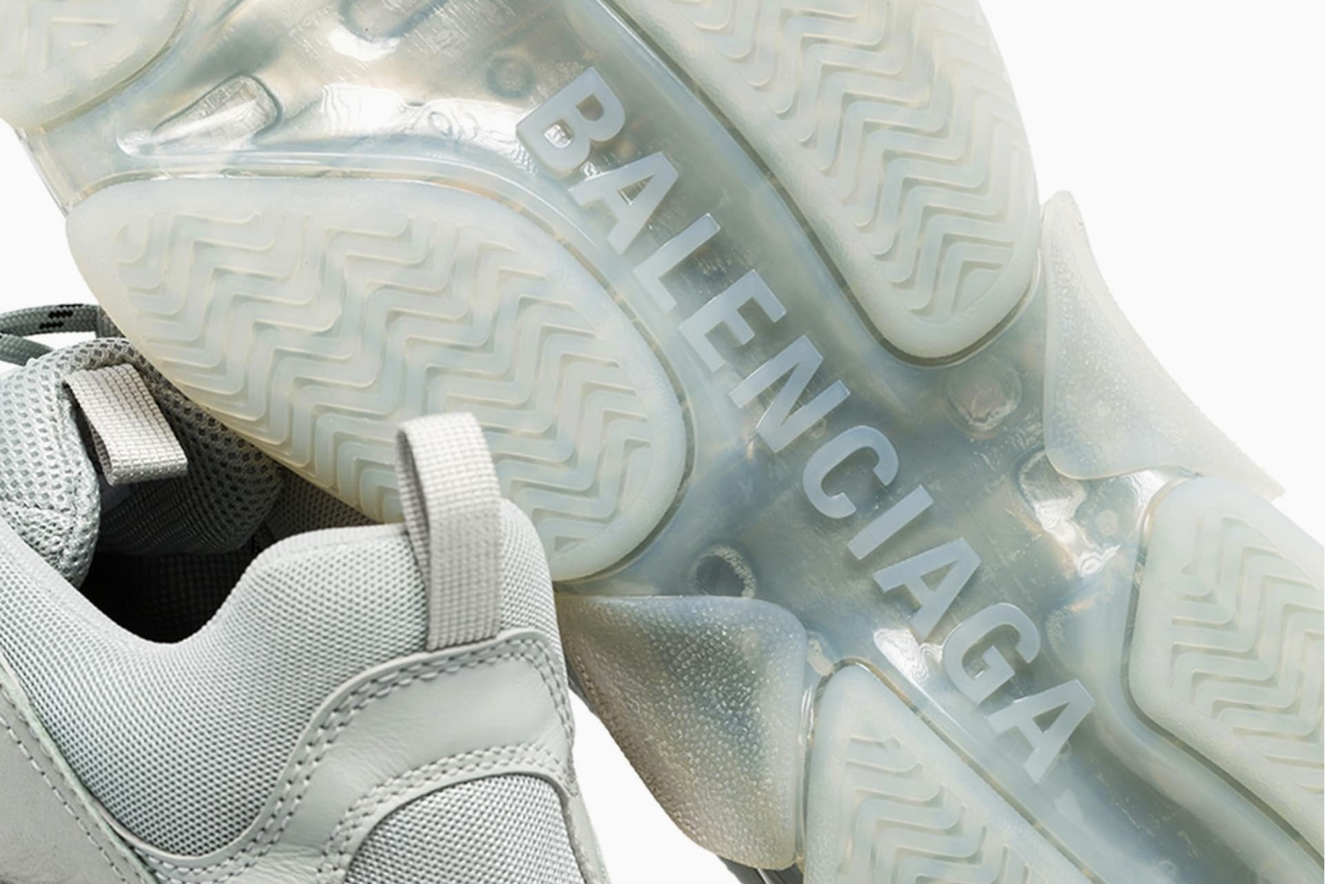 Balenciaga Triple S Pearl Grey Denma Gvasalia trainers sneakers chunky bulky footwear sneaker grey silver translucent midsole retro tonal shades