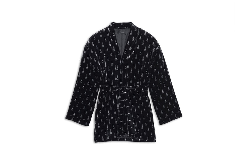 balenciaga fall winter 2019 collection release drop preorder pyjama jacket pajama pants black silk velvet cosy bb slippers eiffel tower shape gold ring paris arch ring antique silver 