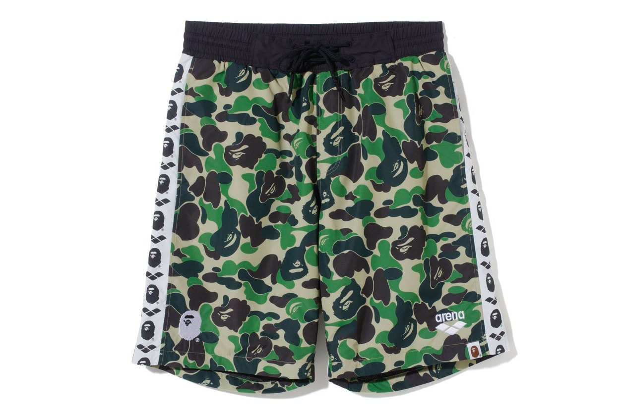 BAPE arena Swimwear Collection a bathing ape capsules swim trunks swimsuits googles flutter kick board ape head towels abc camo Swimwear lookbooks collaborations 